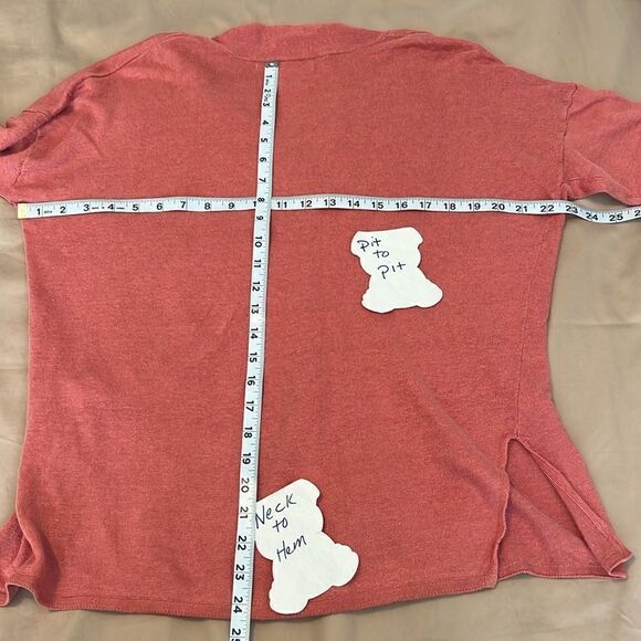 Max Studio szL peachy orangey color 100% linen LS V neck lightweight sweater EUC - Picture 6 of 8